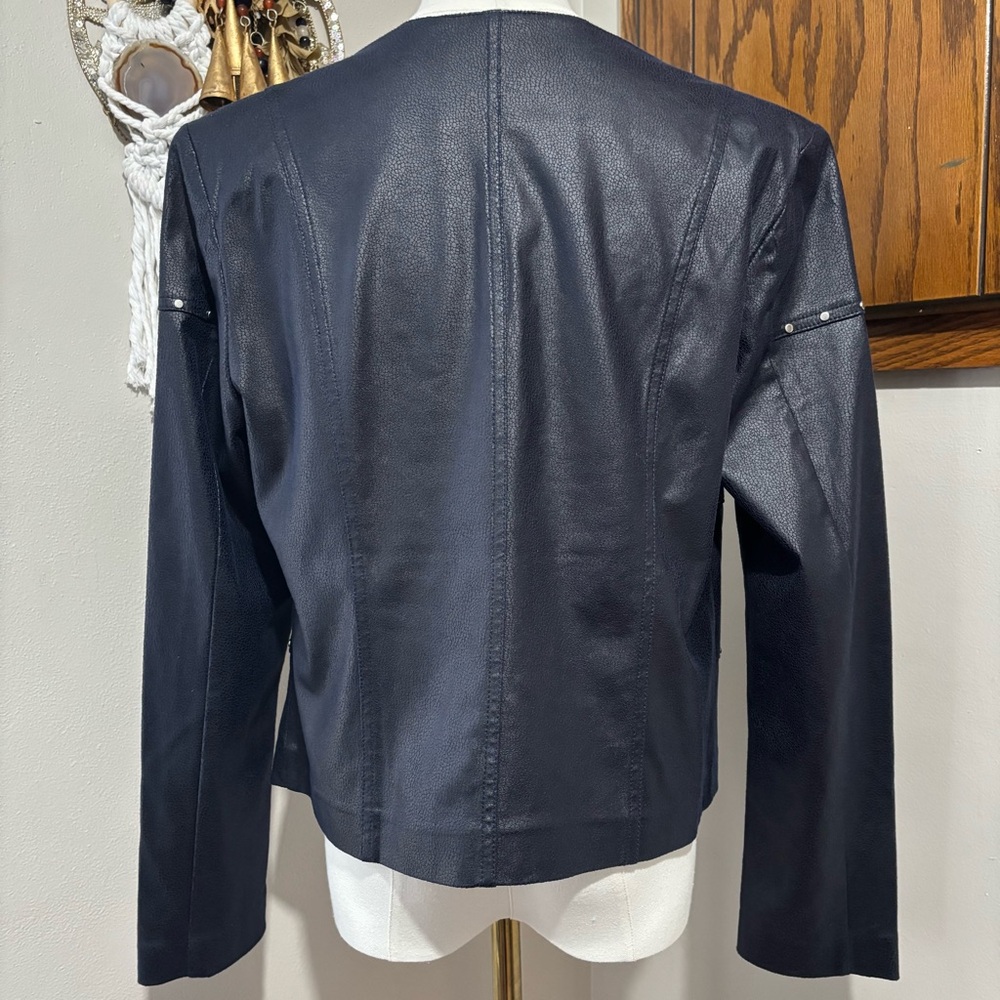 Joseph Ribkoff Vegan Suede Cropped Studded Jacket Size M 232904 Navy Blue - Picture 4 of 12